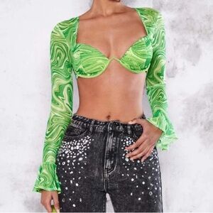 SHEIN | Green Long Sleeve Crop Top Medium